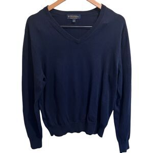 Brooks Brothers Navy Blue Pullover V-Neck Sweater SIze Medium 100% Supina Cotton